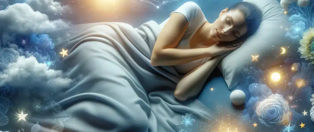 DALL·E 2024 02 04 11.24.43 An image of someone in peaceful deep sleep surrounded by night time elements that suggest comfort and tranquility. The person might be resting on a