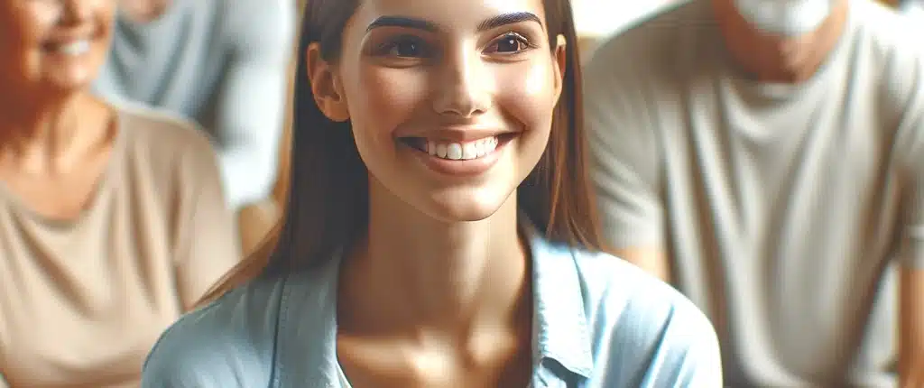 DALL·E 2024 02 04 11.25.03 An image of a person or group of people smiling and looking relaxed possibly in a setting that exudes well being and contentment. They might be engag